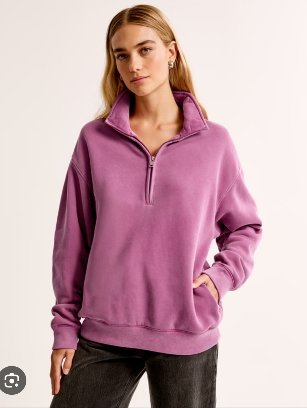 ABERCROMBIE & FITCH Women 1/4 Crewneck Distressed Pink Size Small Oversized